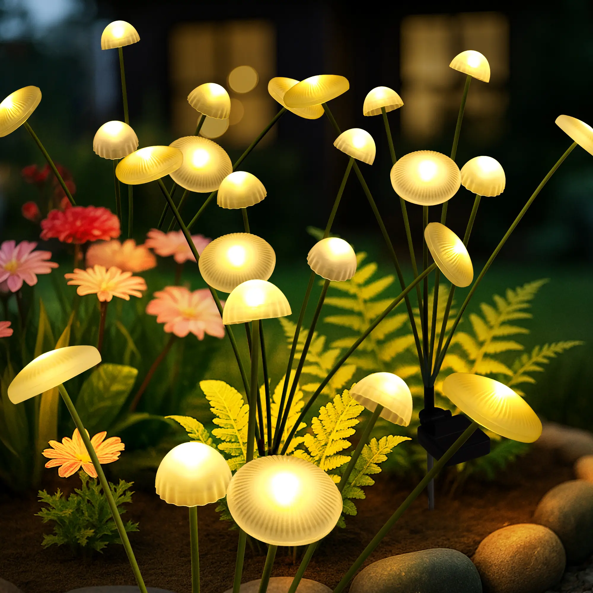 Solar Garden Lamps, Warm White LED Swaying Mushroom Fabric Lights with Batteries, Waterproof Outdoor Landscape Lighting for Yard Patio Pathway Home Improvement Decor, Solar Illuminated, Led Lighting