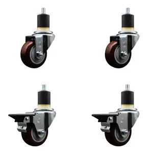 212 MAIN SCC-EX20S314-PPUB-MRN-2-PLB-2-178 Series #20 Polyurethane Swivel Expanding Stem Caster Set of 4, 3 in. Maroon Lockable Wheels, 1.87 in. Stems, Posi Locks, Round/Square Compatibility, Swivel Type