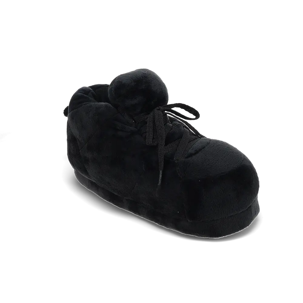 All Black Plush Sneaker Slippers for Men and Women - Stylish Indoors Footwear with Non-Slip Sole & Memory Foam Footbed - Perfect for Loungewear & Casual Wear