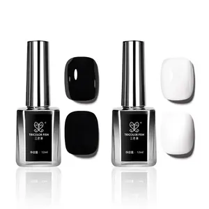 Tricolor Fish One-second leveling  gel black and white 2*12ml Good curing effect，French style，Salon Manicure，Single color brushing gel uv light art nails polish set
