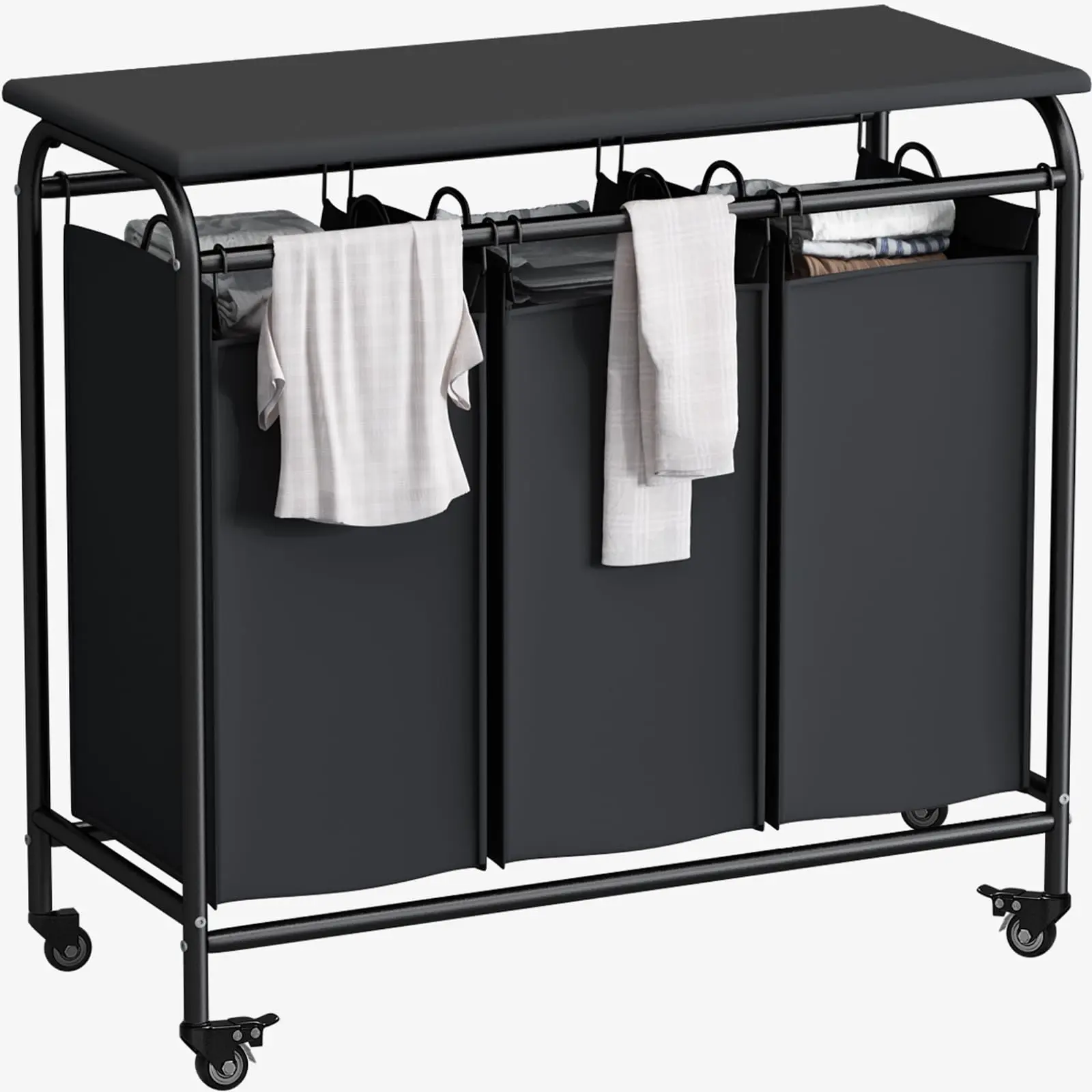 Laundry Sorter 3 Sections, Laundry Hamper, Laundry Basket with Wheels, 31.49 L x 16.73 W x 30.94 H in, Rolling Cart, Pull-Out and Removable Laundry Bags Deals For You Days