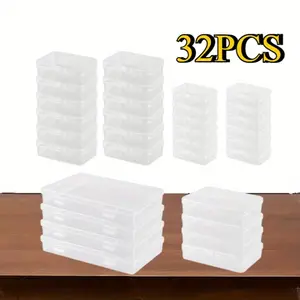 32Pack Clear Plastic Storage Boxes with Hinged Lid 4 Different Sizes (6.5/8.5 /11.5 /18 inch)- Mini Storage Box for Pills, Beads, Jewellery, Crafts & Small Parts Bag - Tools & Hardware.