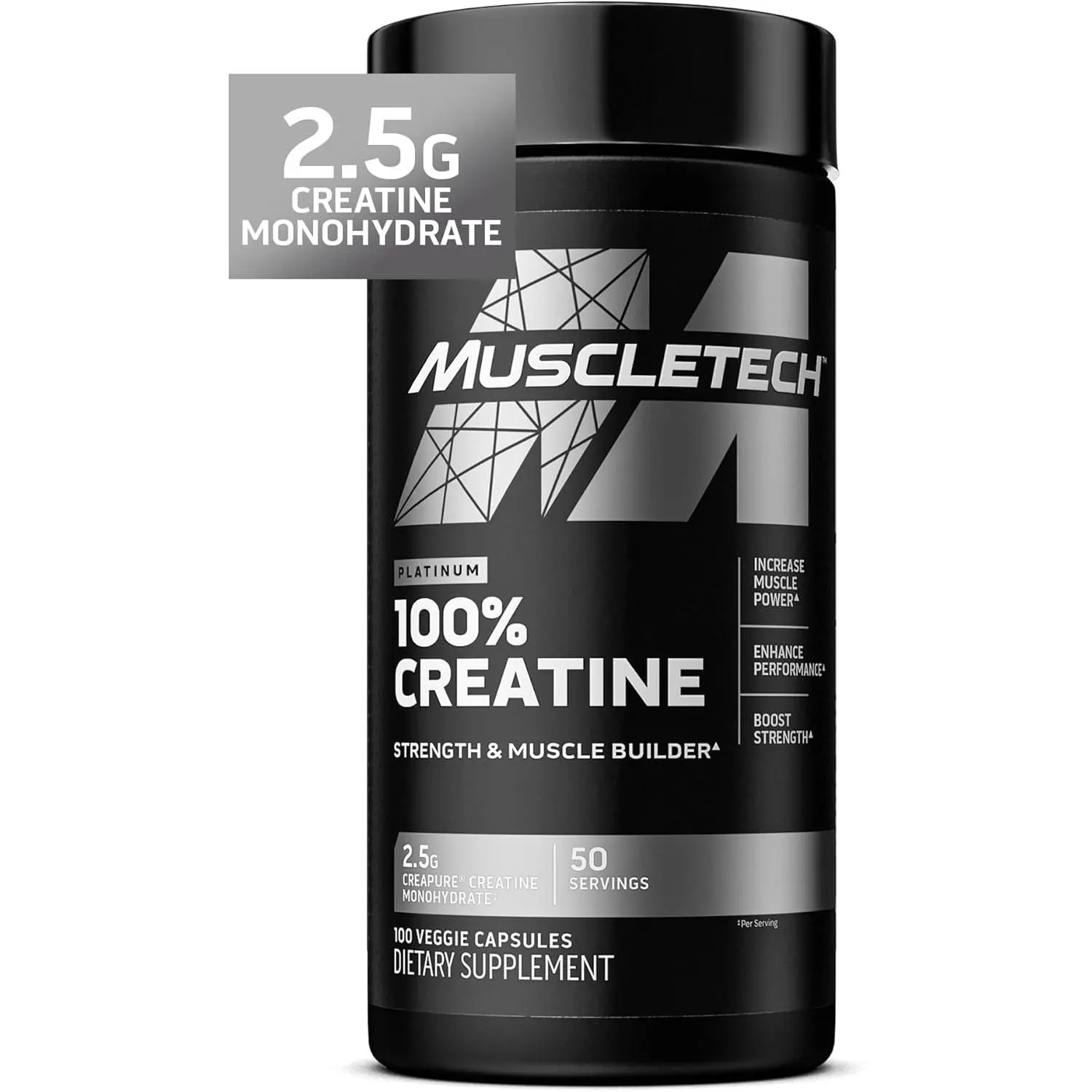Muscletech Platinum Creatine Monohydrate Capsules - Creapure Creatine Pre & Post Workout Muscle Builder, Muscle Recovery & Energy Boosting Supplement for Men & Women