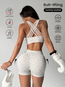 Women's Leopard Print Sports Set, High Waist Butt Lifting Shorts, Yoga Fitness Running Outdoor Sportswear, Sports Tummy Control, Slim-Fitting Above the Knee, Yoga Workout Activewear, Yoga Clothes Set, Athleisure Summer Clothes, High Stretch Activewear