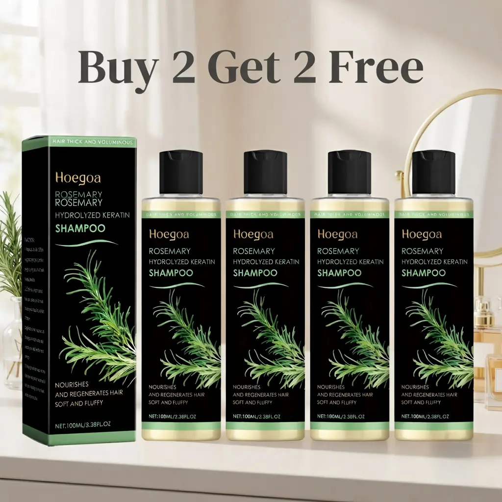 Hoegoa Buy 2 Get 2 Free Rosemary Hair Growth Shampoo 4 Pack, Hydrolyzed Keratin & Vitamin C Formula, Thickening Volumizing Treatment to Strengthen Thinning Weak Hair, Nourish Soft Fluffy Hair for All Genders