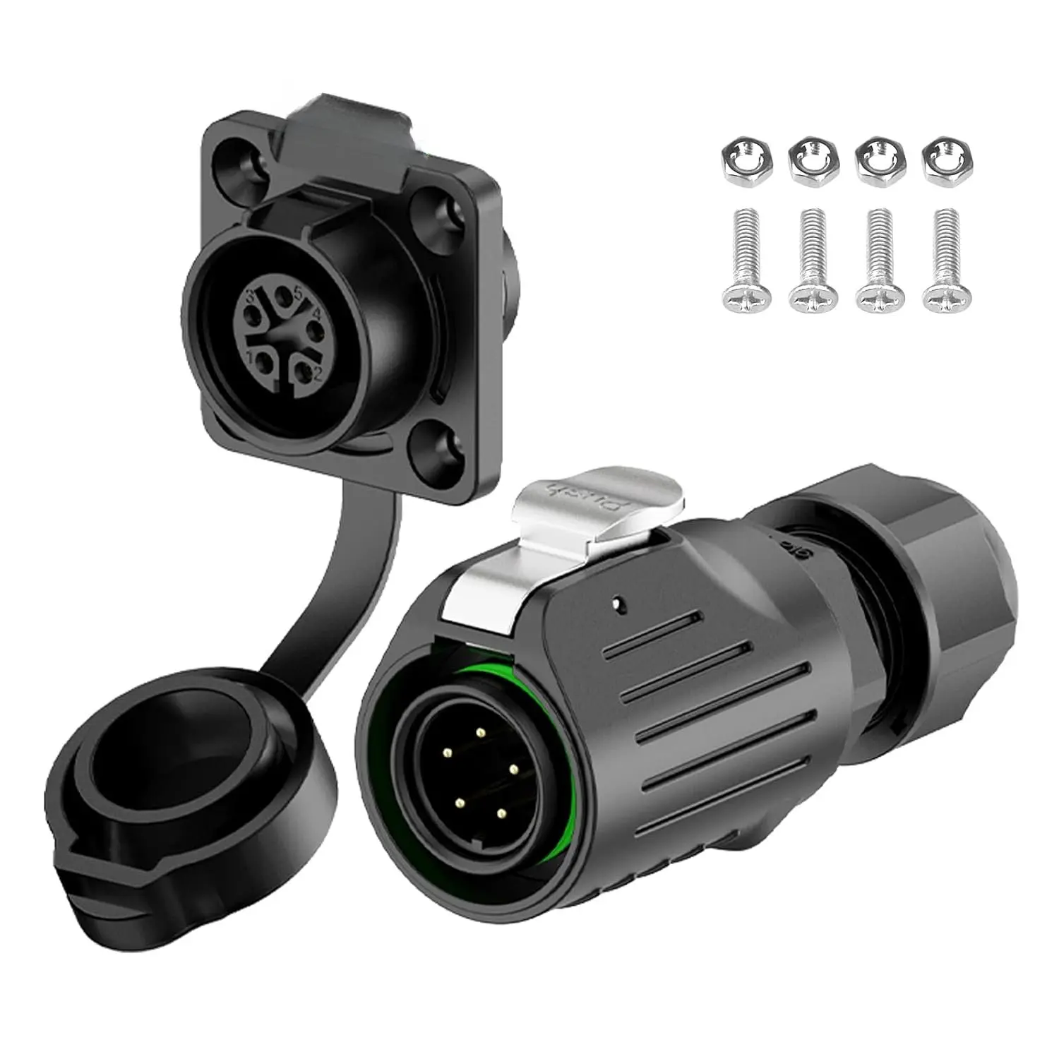 EW-LP16 Industrial  Connector IP68 Quickly Plugging Aviation Connector PBT Plastic Shell Circular Connector Fast Release Electrical Connector M16 2-9 Pin Flange Socket (5 Pin)