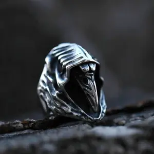 GTHIC Unisex Viking Ravens Hugin Stainless Steel Ring Norse Accessories for Daily Wear