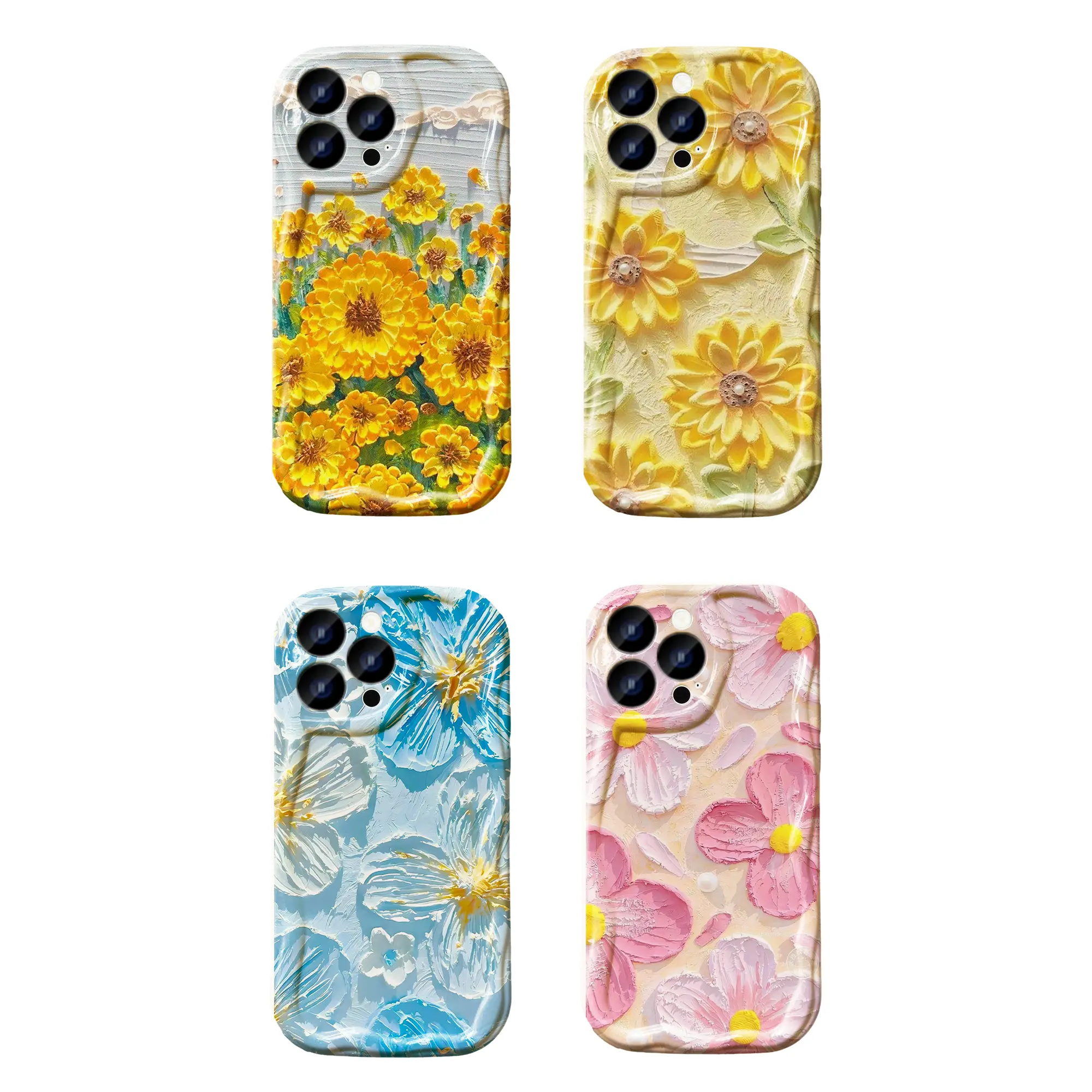 Textured Oil Painting Floral Phone Case for iPhone 17 16 15 Pro Max | Aesthetic Cream Style Flower TPU Cover | Premium UV Print Shockproof Protective Case | Fast US Shipping [1pcs]