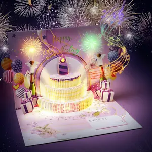 Musical Pop-Up Birthday Card with LED Lights & Blow-Out Candle – 3D Cake, Balloons, Fireworks, Plays “Happy Birthday” Song – Perfect for Men, Women, Kids, Husband, Wife, Friends – Surprise Gift for Birthdays & Celebrations