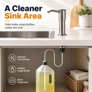 Upgraded Kitchen Sink Soap Dispenser Pump, Brushed Nickel Stainless Steel Countertop Dish Soap Dispenser with 39-Inch Extension Tube Kit