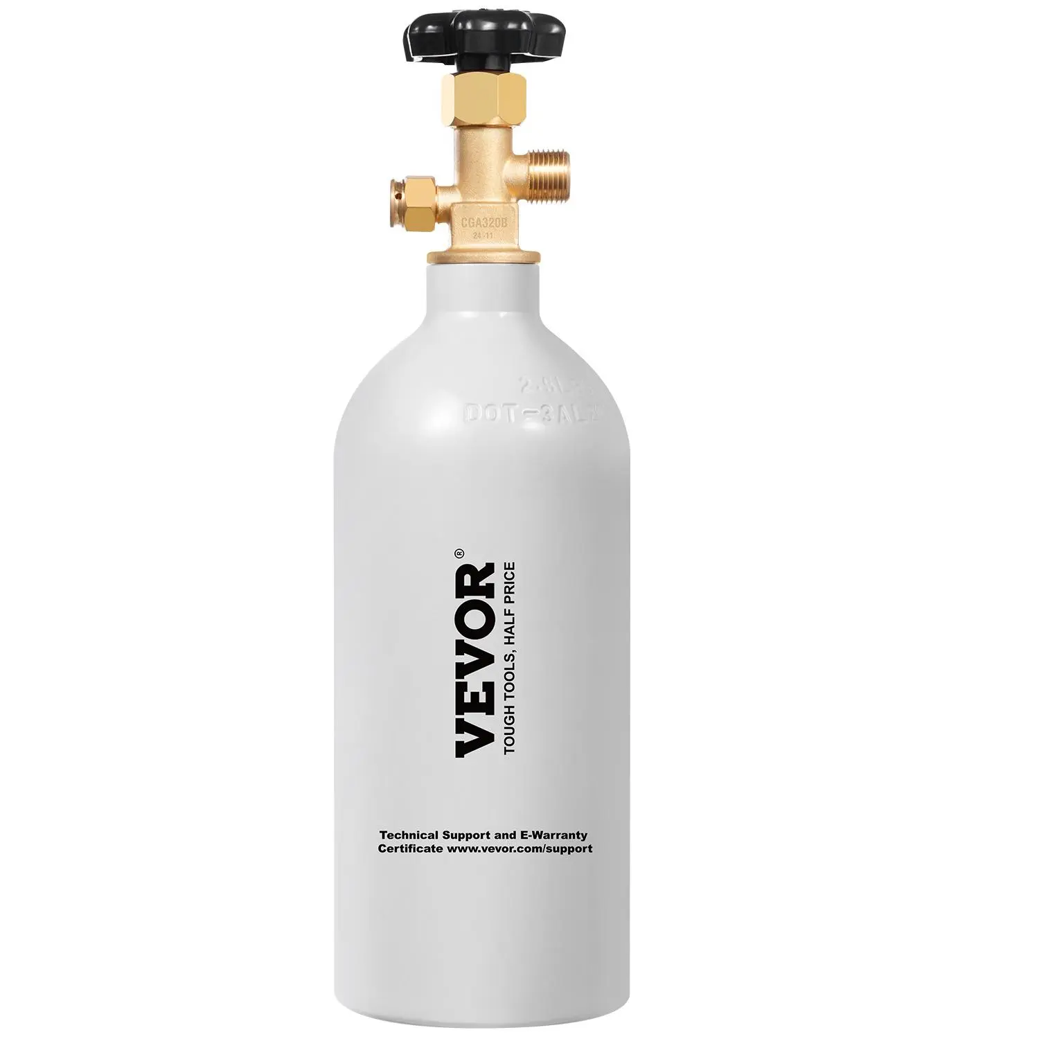 VEVOR 2.5 lbs Aluminum Alloy CO2 Tank for Home Draft Beer Dispensing & Soda Makers, Light Gray Spray Coating, CGA320 Valve, Adjustable Press., 1800 psi Working Pressure, External Cap, DOT Certified Cylinder