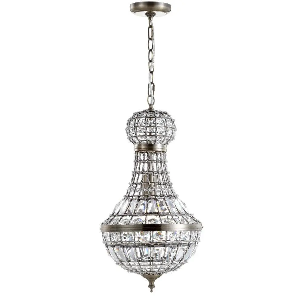JONATHAN Y Floyd Adjustable Iron Farmhouse Vintage LED Dimmable Pendant Chandelier Drop - Antique, Baroque, Artificial Crystal Empire Decorative Lights with LED Bulb for Living Room, Formal Dining Room, Office