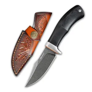 Durable DC53 Steel Fixed Blade Knife with Black Stone Wash Finish, G10 Handle for Outdoor Cooking and Camping, Includes Leather Sheath and Gift Box