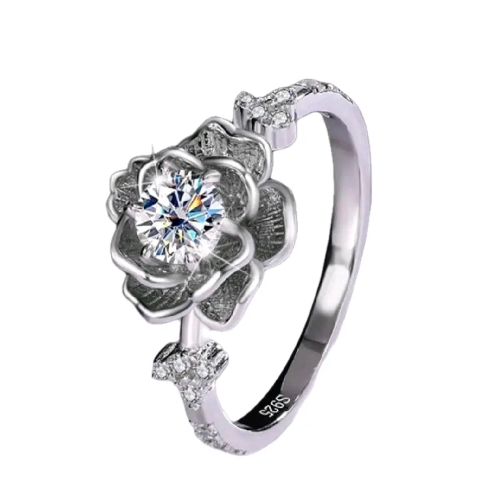Vintage Rose Ring 925 Sterling Silver Round Brilliant .5 Carat Moissanite D VVS1 Gift For You Or Her