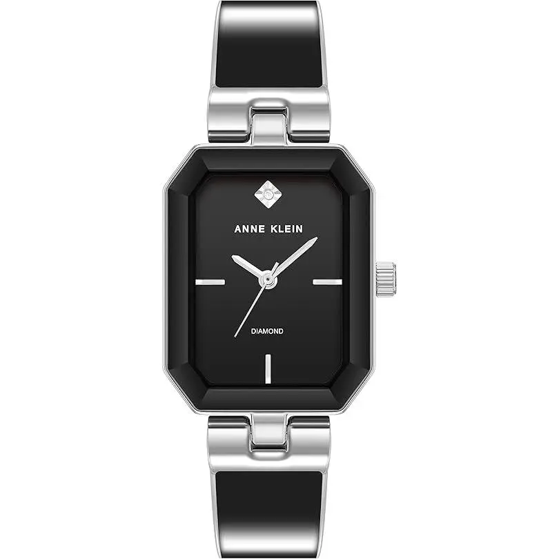 Anne Klein Women's Bangle Watch - Genuine Diamond Dial, Metal Strap, Quartz Movement - Fashion Accessory (Model AK/4163BKSV)