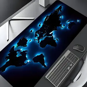 Neon Blue World Map Design Large Gaming Mouse Pad,Aesthetic Desktop Decoration Drotection Pad,Washable Rubber Pad Non-Slip Lock Edge Multi-Size Mouse Pad Suitable For Home Office,Office Desk Accessories,Desktop Accessory,Good Gift for Family and Friends