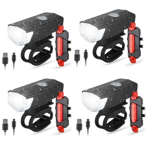 Dazone 4 Sets Bike Light USB Rechargeable Bicycle Front Headlight & Back Taillight for Night Riding