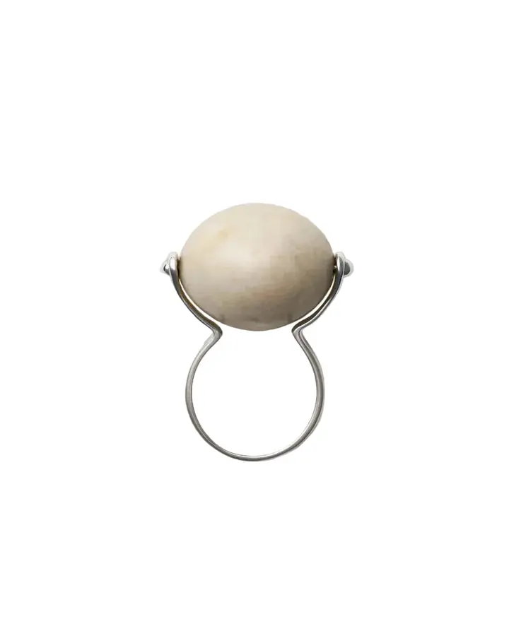 Annika Inez Large Stone Ellipse Ring | Natural Black Shungite or White Feldspar Stone | Recycled 925 Sterling Silver | Sizes 5-8 | Handmade in NYC
