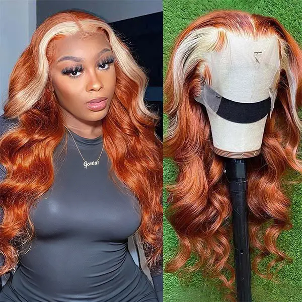 Uwigs Female 13x4 Lace Front Remy Human Hair Wig, 613 Ginger Body Wave, Pre Plucked, Adjustable, Heat Resistant, 12 inches-30 inches Length