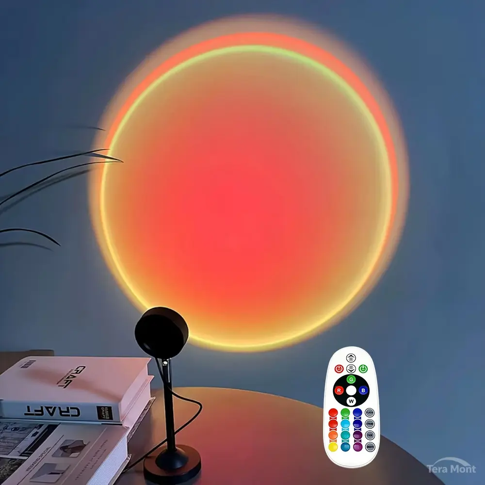 Ambient Sunset RGB Projection Lamp Projector, 16 Adjustable Light Color Customizable Color Changing Led Lighting, Remote Control for Camping Bedroom Decor, Color Changing Lights
