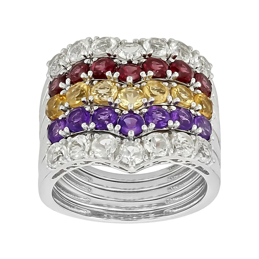 Luxury Natural Crystal Ring - JTV Multi-Gem Rhodium-Over Sterling Silver Stackable Ring, 3.91ctw, Luxury Natural Crystal Rings