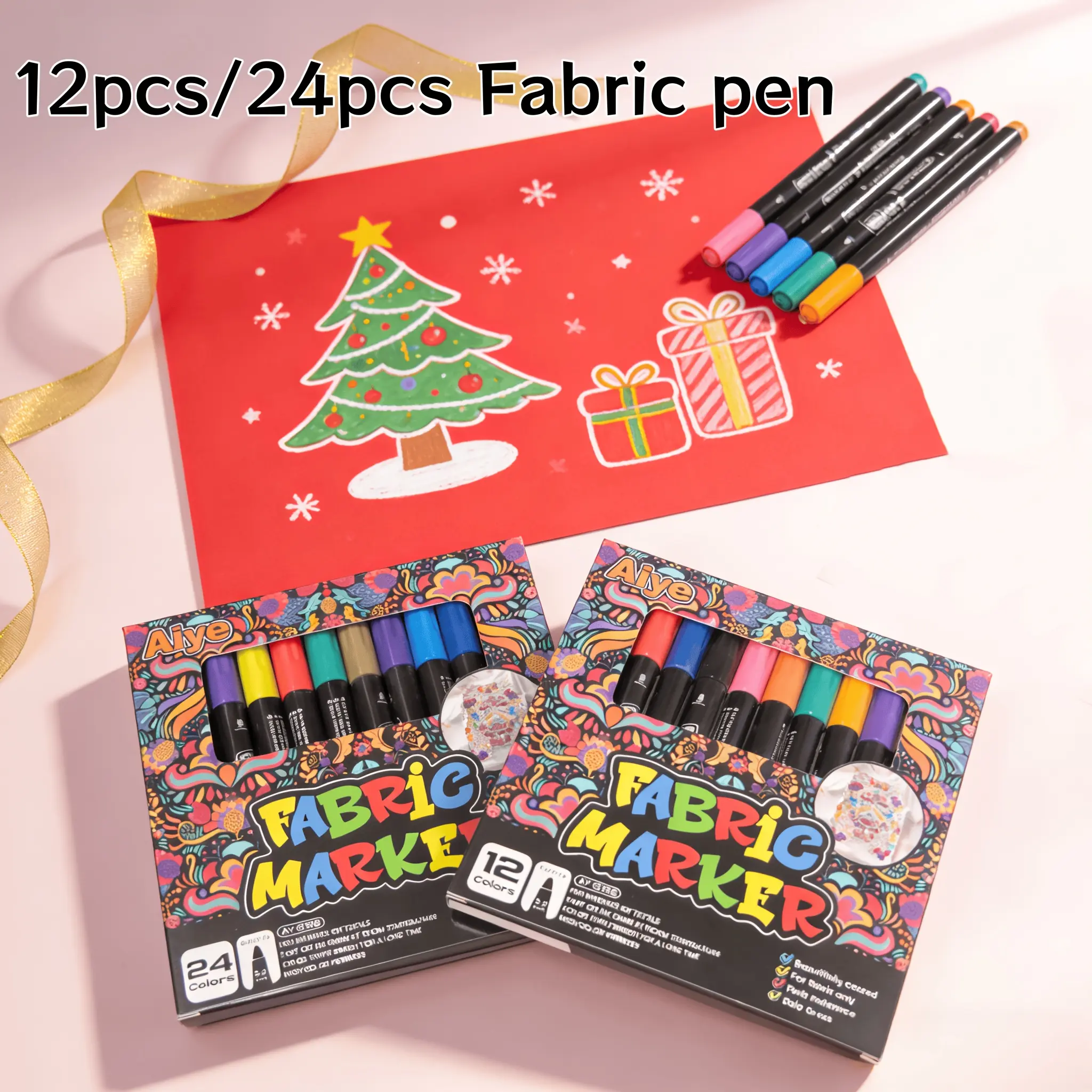 Fabric Markers Set, 12/24 Vibrant Colors Permanent Fabric Paint Pens, Water-Based Textile Marker for T-Shirts, Shoes, Canvas Bags, Hats, Pillows, Non-Toxic Art Supplies for Kids & Adults