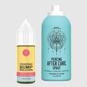 Base - Laboratories Piercing Aftercare Kit 4oz Sea Salt Spray & 0.5oz Bump Oil -Soothing & Shrink Keloids - All-Natural Piercing Care Solution