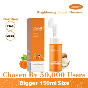 150ml-Veecent Turmeric + Kojic Acid Foaming Facial Cleanser + Silicone Brush Cleansing Skincare