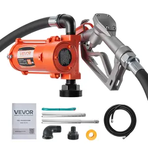 【fathersdaygift】VEVOR Fuel Transfer Pump, 12V DC 15 GPM, Cast Iron Diesel Transfer Pump Kit, with Manual Nozzle, Discharge Hose, Overheat Protection, Power Cable, Explosion-Proof, for Gasoline Diesel Kerosene & More