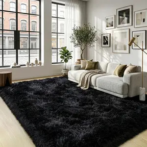 Black Fluffy Shag Area Rug, Ultra Soft Non-Slip Plush Carpet, Aesthetic Floor Decor for Living Room Bedroom Dorm