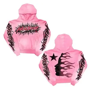 Pink He3llstaar Flame Hoodie – Unisex Long Sleeve Pullover, 2025 Street Look, Gift Idea for Men and Women