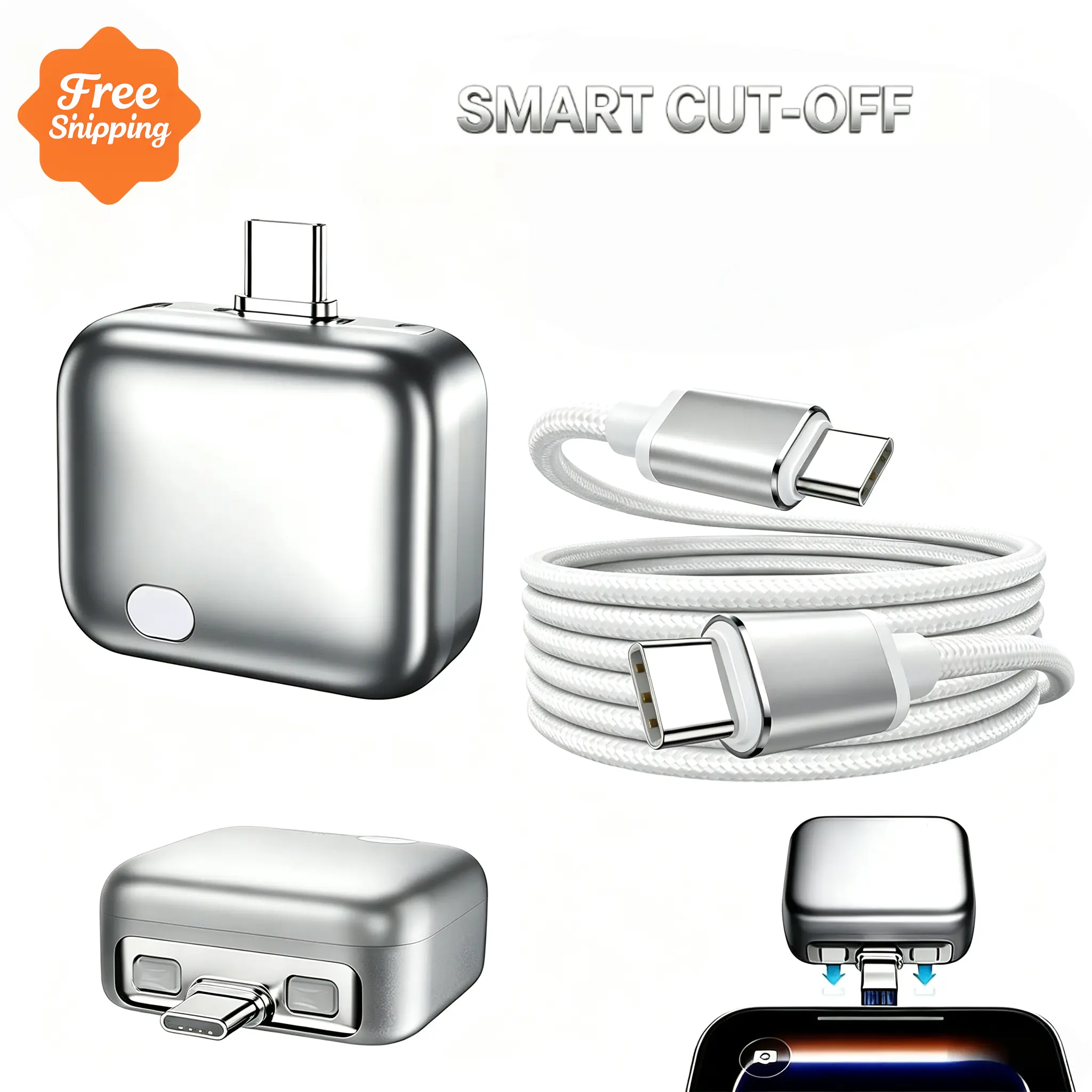 140W Automatic Pop-Out USB-C Charging Adapter — Fast-charging head with automatic pop-out physical disconnection; compatible with smartphones, laptops, and tablets; supports safe overnight charging and protects battery health—an essential product.