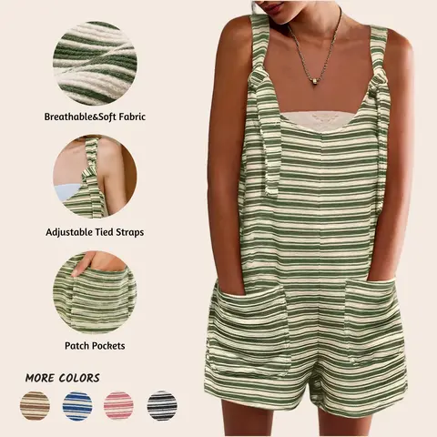 Imily Bela  Womens Summer Casual Sleeveless Romper Loose Striped Tied Shorts Overalls Jumpsuit with Pockets 2025 Clothes