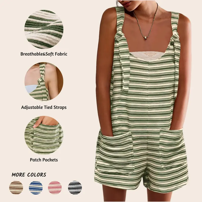 Imily Bela Womens Summer Casual Sleeveless Romper Loose Striped Tied Shorts Overalls Jumpsuit with Pockets 2025 Clothes