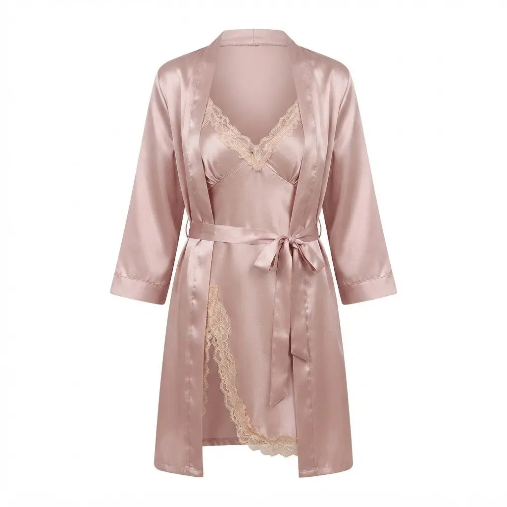 satin slip dress + robe set