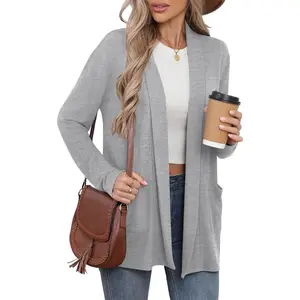 Women's Long Sleeve Open Front Cardigan Casual Loose Lightweight Cardigans with Pockets