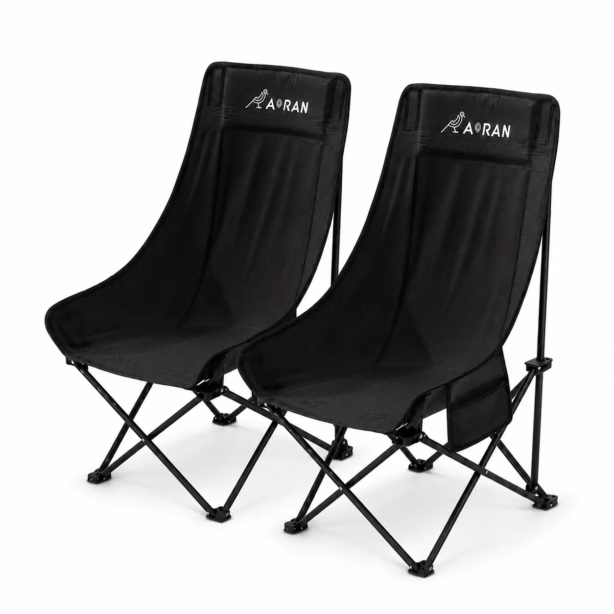 Folding Camping Chairs, 2 Pack High-Back Portable Outdoor Chairs with Side Storage Pockets and Water-Resistant Fabric for Camping, Beach, Fishing, Picnics and Travel