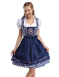 GARVEE Women's German Beer Dress Dirndl, 3-piece, costumes for the Bavarian Oktoberfest Carnival Festival, Blue - One Piece, XL