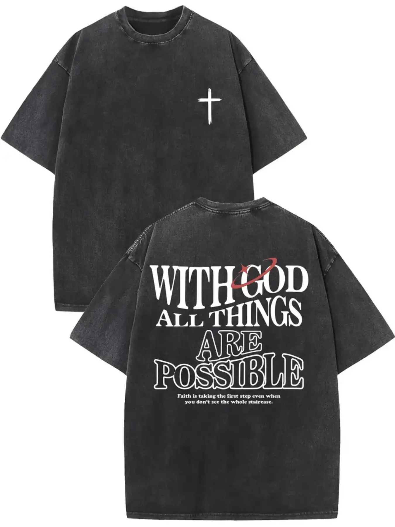Men'S Heavyweight Retro Washed T-Shirt | Featuring Inspirational Bible Verses Print, Christian Pattern, Loose Fit Street Style, Soft Breathable Fabric for All-Season Casual Wear (Designed with Philippians 4:13) bible verse shirt gift fathersdaygift
