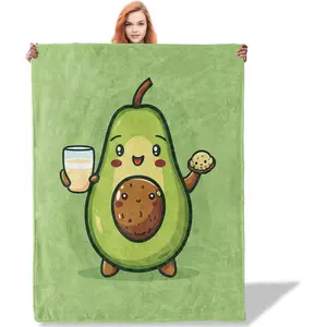 Cute Avocado Pattern Throw Blanket 50"x60", Food Lover Blankets for Living Room Decor, Soft Flannel Polyester Avocado Gifts for Kids Women