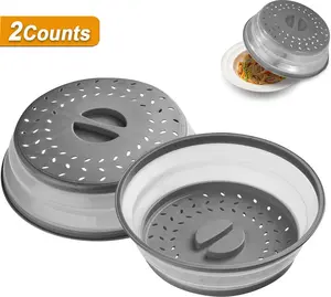 2PCS Foldable Microwave Splatter Covers,RoundMicrowave Splatter Guard with Steam Vent & Filter,Cookware Accessories for Home Kitchen,10.5"Collapsible Microwave Lid for Food,300°F Heat-Resistant Pp Splatter Guard for Plate Dish
