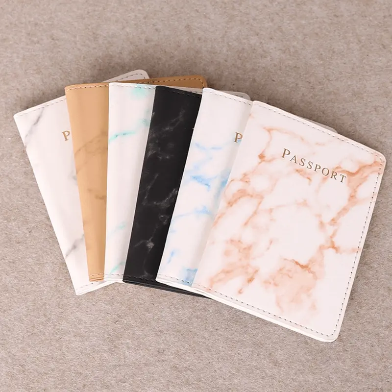 Fashion Women Men Passport Cover Pu Leather Marble Style Travel ID Credit Card Passport Holder Travel Document Holder Packet Wallet Purse Bags Pouch Passport Protector