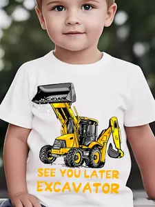 See You Later Excavator Kids T-Shirt Backhoe Loader Graphic Tee for Boys Construction Vehicle Casual Short Sleeve Tops
