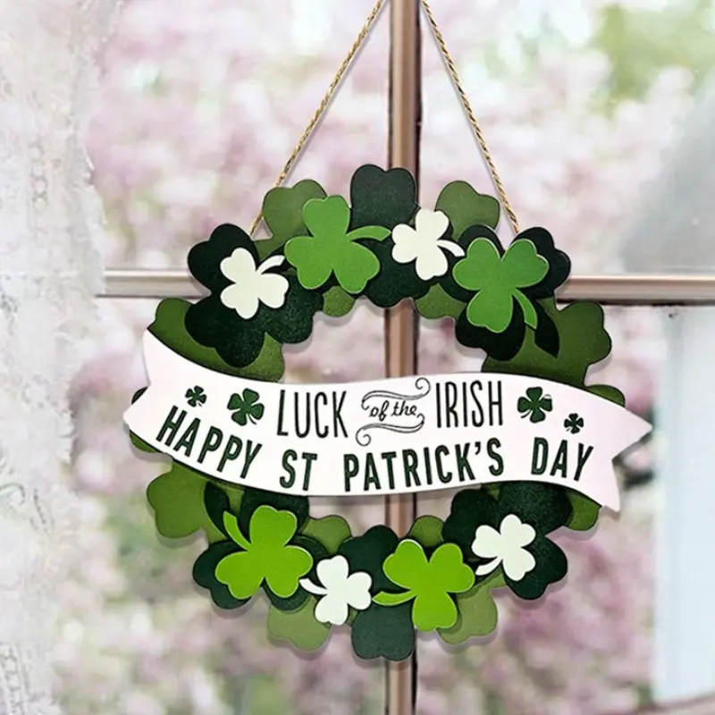 St. Patrick‘s Day Wooden Clover Hanging Sign Ornaments - Irish-Themed Party Decor with Lucky Charm, Traditional Handcrafted Wooden Plaque for Festival & Home Celebration, Party Decoration
