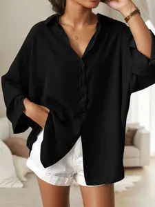 Women's Plain  Long Sleeve Blouse, Casual Solid Color Long Sleeve Top for Daily Wear, Ladies Clothes for All Seasons Womenswear