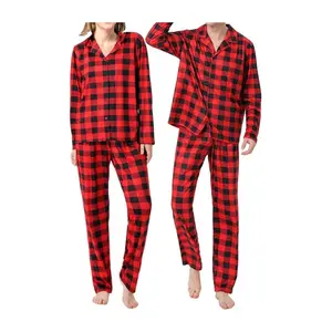 Couples Matching Button Down Pajamas - Holiday Christmas Long Sleeve Buffalo Plaid Pjs Sets | Women & Men Pajamas