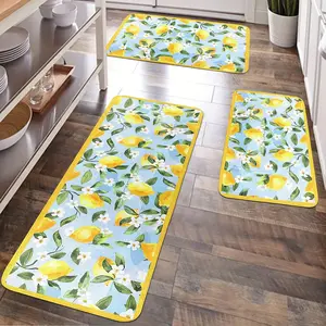 JIT 1/2/3 pcs of flannel simple yellow lemon carpet for multi-purpose use as decorative floor covering. Kitchen carpet set, flannel washable bedside soft carpet, Machine Washable Rug, Kitchen Floor Mat, suitable for use in kitchens, bedrooms, etc.