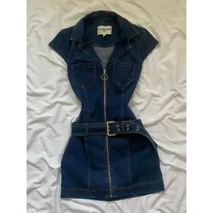 Retro sweet hot girl denim dress summer waist slimming hip skirt(Raincoats)