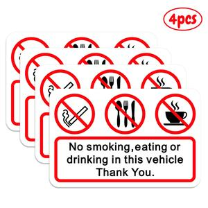 4pcs Car Interior PVC Stickers, Universal Car Sticker, No Smoking & Eating Signs, Vehicle Passenger Rules Warning Decals, Durable & Easy to Apply, Automobile Decals