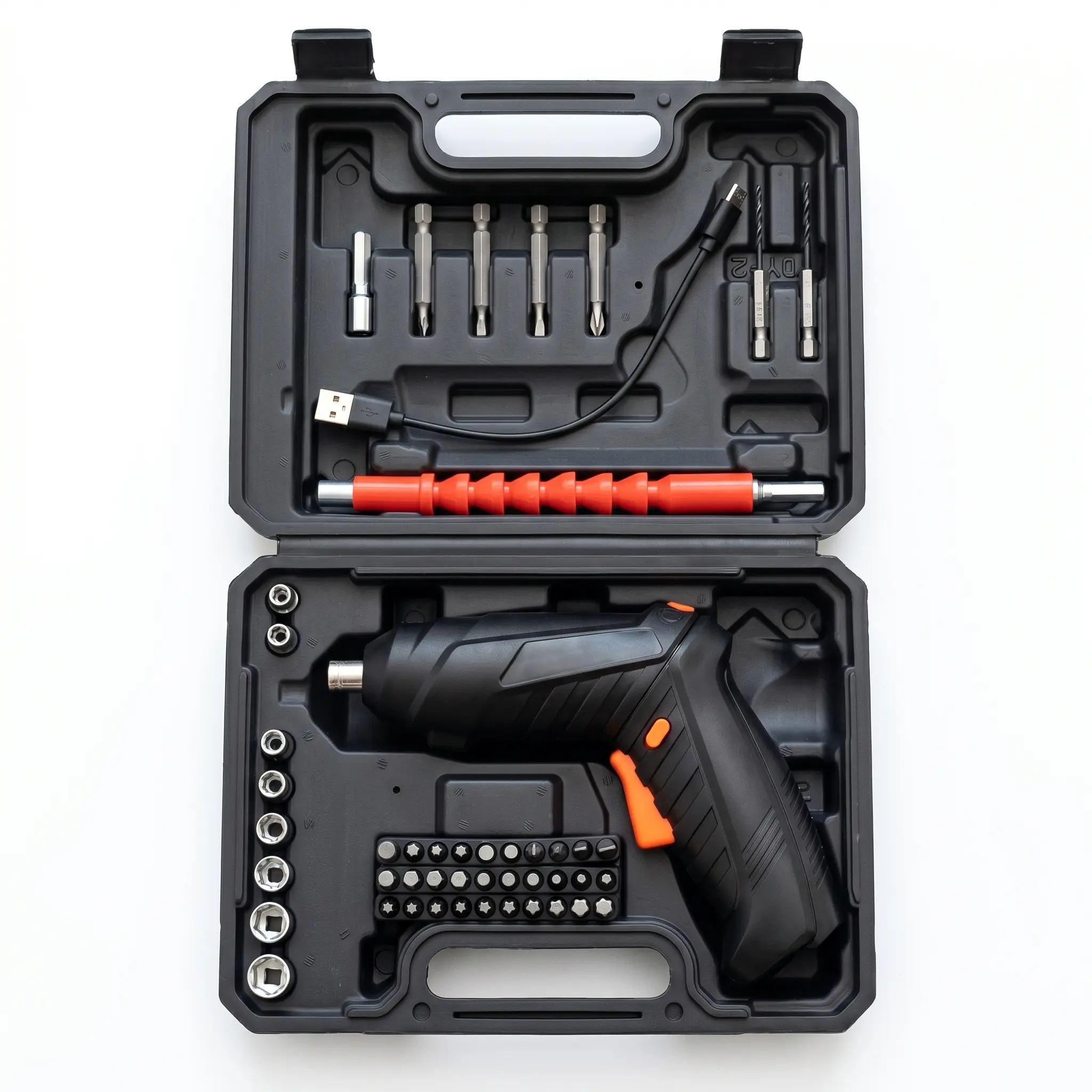 47PCS Cordless Electric Screwdriver Kit - 280RPM Power Tools Set with Flexible Extension, USB-C Rechargeable, 2-in-1 Pistol & Straight Grip, Rubber Handle, Stainless Steel/PVC Bits for Home DIY Wood Furniture Assembly